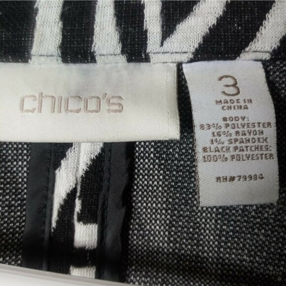 Chicos Jacket Womens L 3 Zebra Print Art to Wear Black White Textured Blazer - Picture 4 of 11
